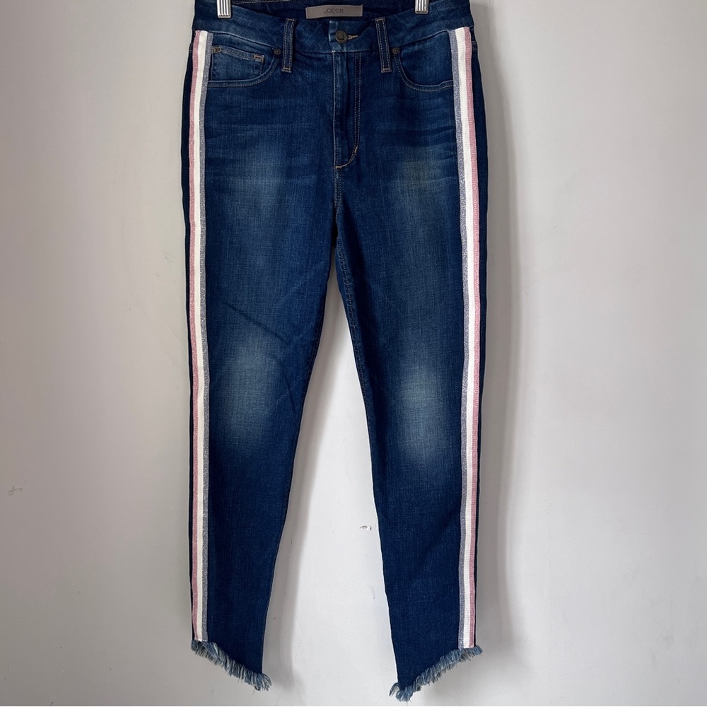 Joes Jeans Raw Hem Stripes Honey High Rise Curvy Ankle Denim Womens Size 28